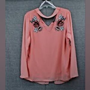 5/$20**1X Lily Morgan Pink Chiffon Embroidered Tunic Top